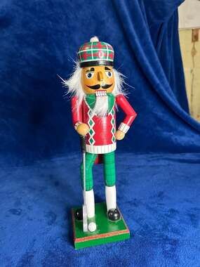 December Home 14" Golf Nutcracker Wooden Christmas Decor